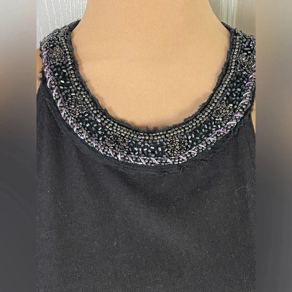 FREE PEOPLE • Black High Neck Beaded Tank Top Small - Picture 5 of 9